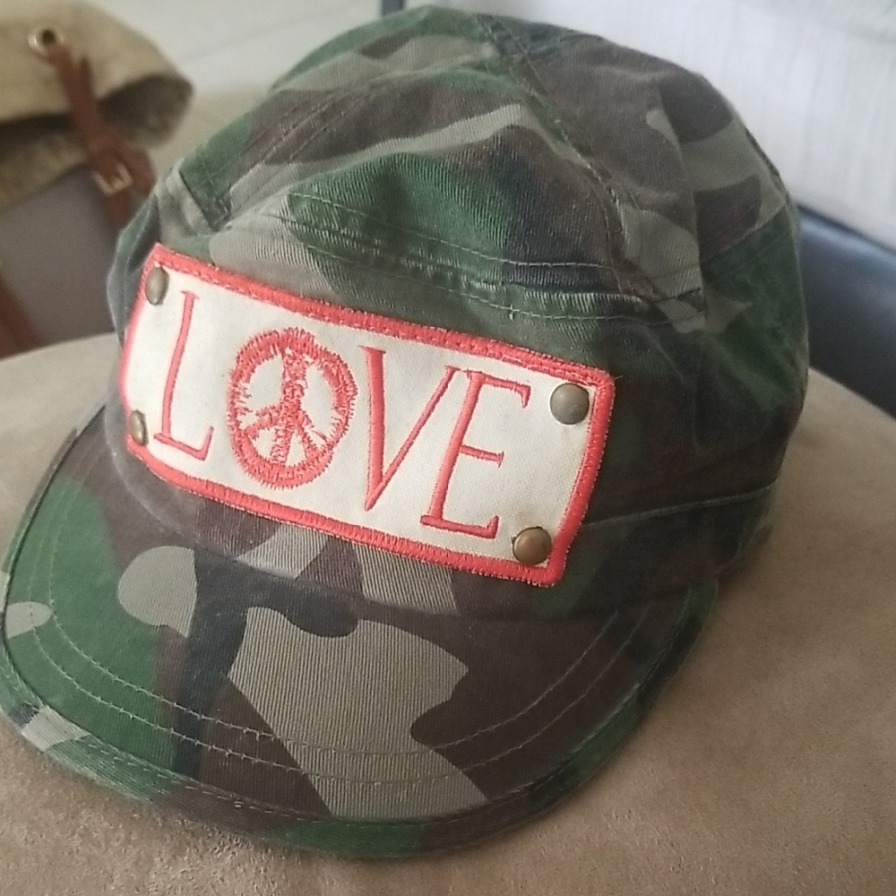 Green and Orange Camouflage Hat with Love Patch